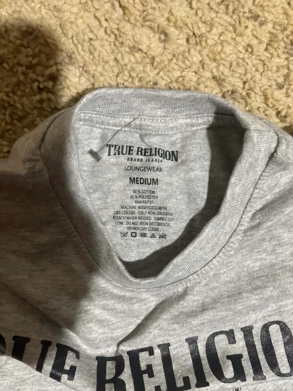 True Religion Mens Gray Lounge Wear Crew Neck Short Sleeve T Shirt Size Large